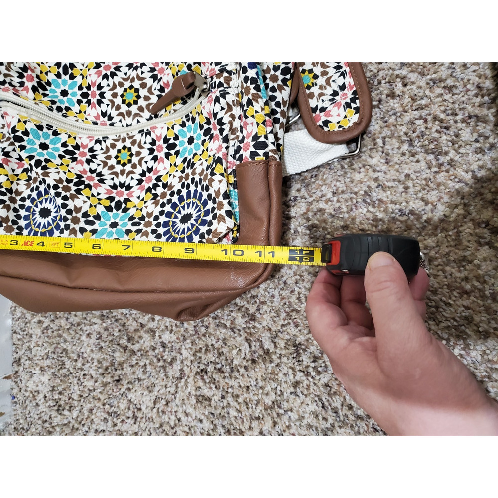 Colorful Mosaic Print Canvas Daypack with Faux Leather Trim & Front Pocket - Picture 9 of 10